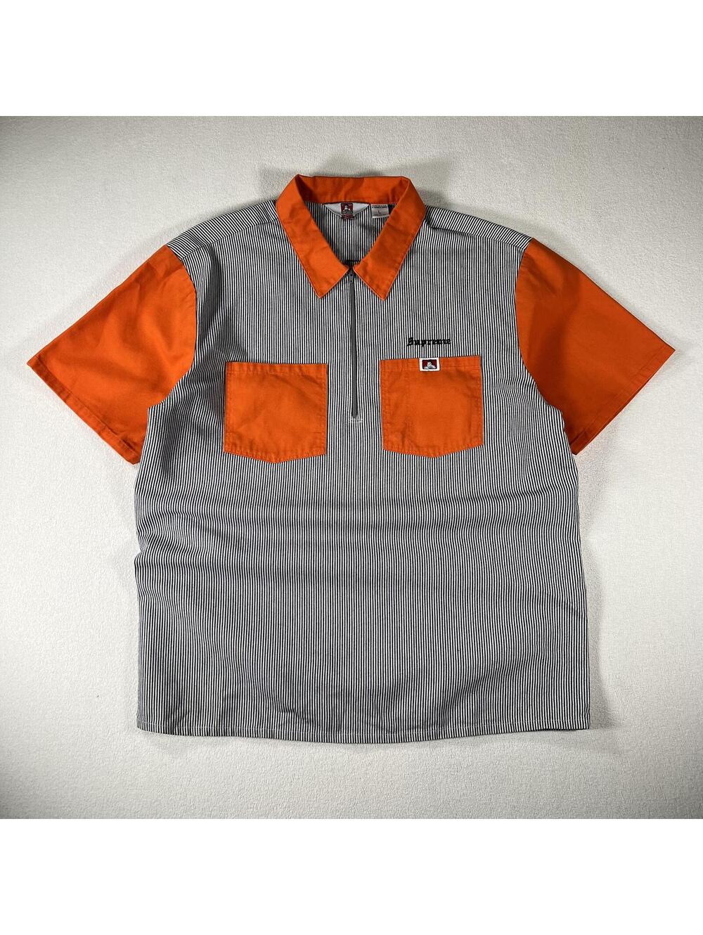 Supreme x Ben Davis hickory stripe/orange halfzip work shirt